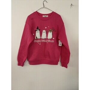 Wound up M Sweatshirt HOT PINK Hanging With My Ghouls GHOSTS Juniors HALLOWEEN